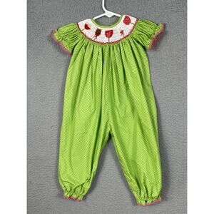 Candyland Baby Girls Size 12M Green Red Polka Dot Romper One Piece Christmas